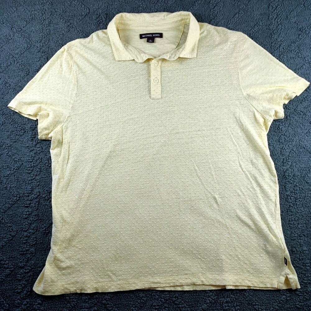 Michael Kors Womens XL Yellow Linen Cotton Blend Short Sleeve Polo Shirt